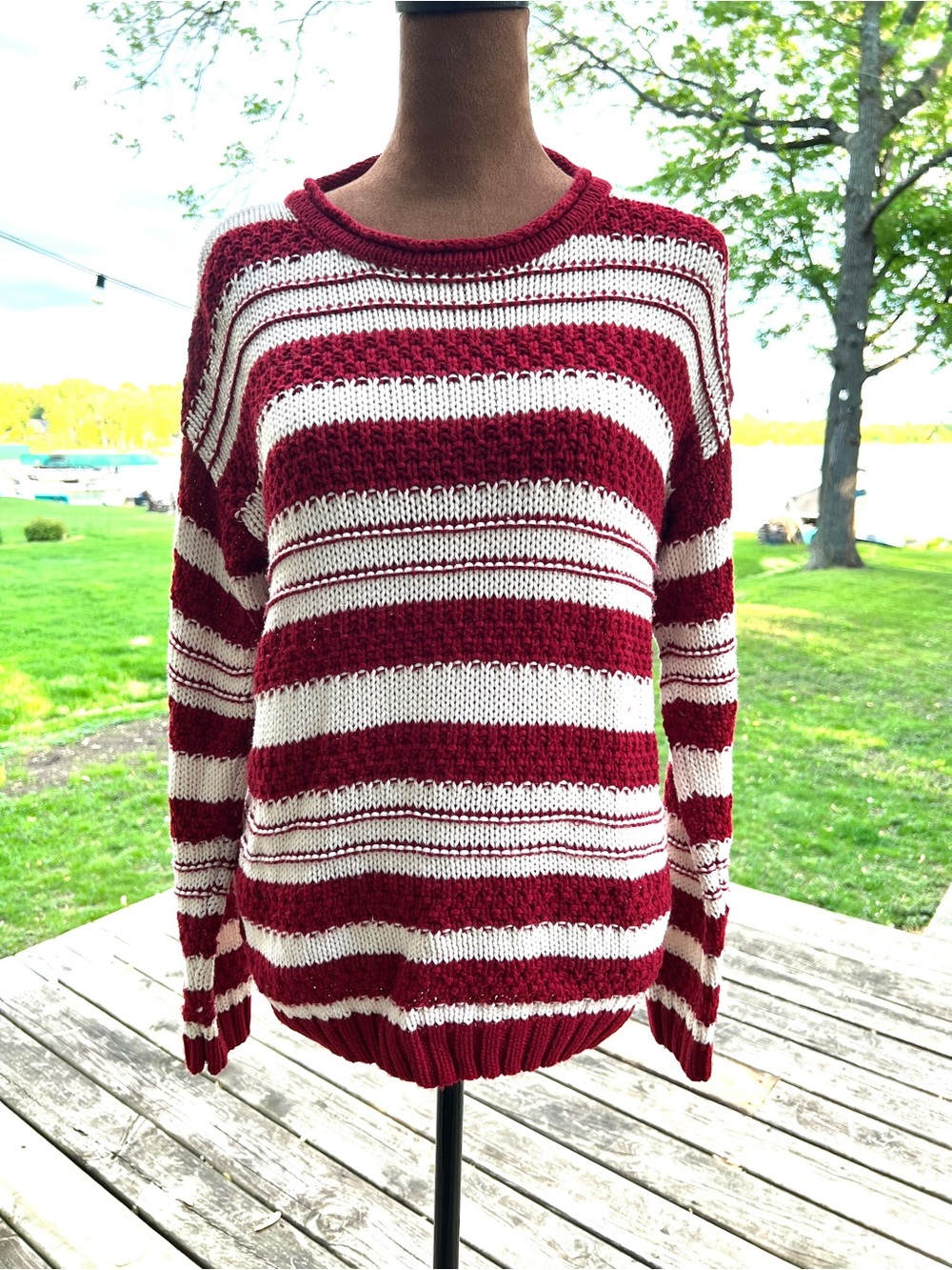 Forever 21 Red and White Striped Crewneck Sweater